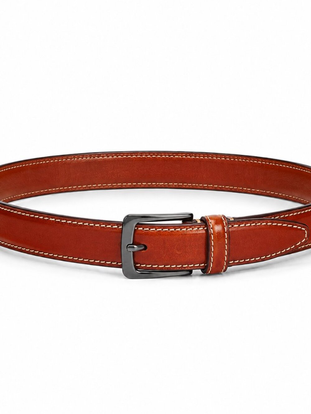 Johnston & Murphy Men's Sz 36 Cognac Leather Contrast Stitch Dress Belt